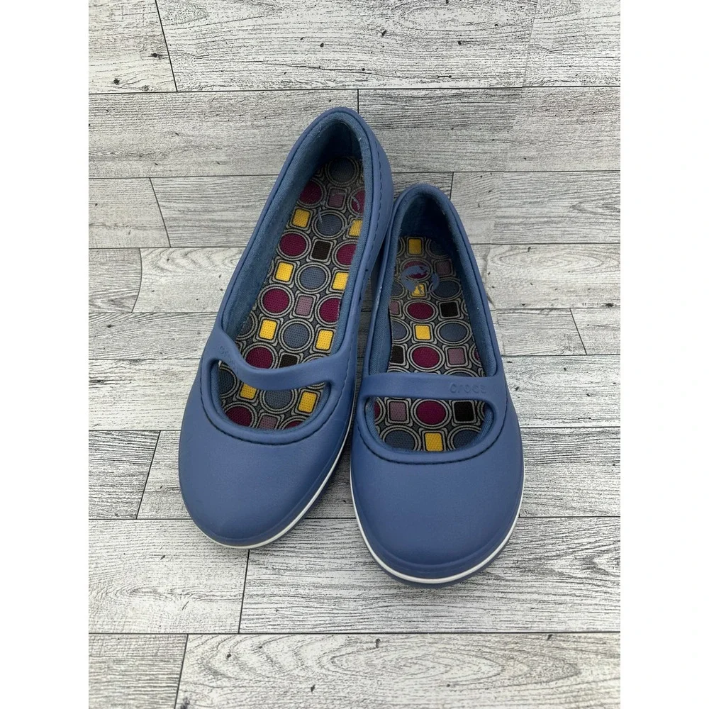 Crocs Shayna Mary Jane Flats Women  6 Navy Blue Geometric Footbed Slip On Shoes
